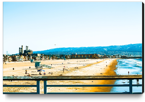 sandy beach with blue ocean wave at Manhattan Beach, California, USA Canvas Print by Timmy333