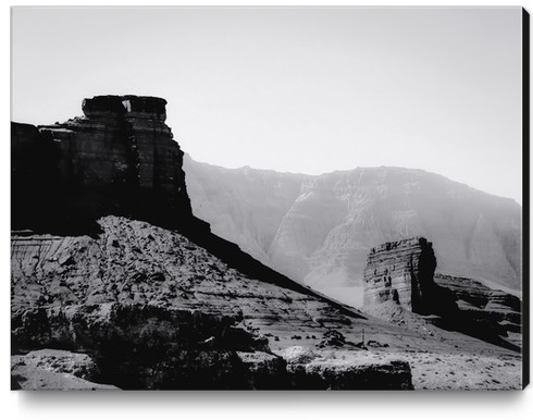 Desert and mountain view in Utah USA in black and white Canvas Print by Timmy333