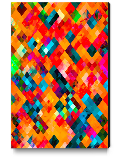 geometric pixel square pattern abstract art in orange pink red blue Canvas Print by Timmy333