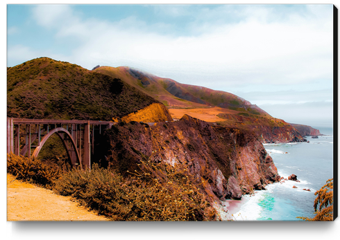 At Bixby Creek Bridge, Big Sur, Highway 1, California, USA with ocean view Canvas Print by Timmy333