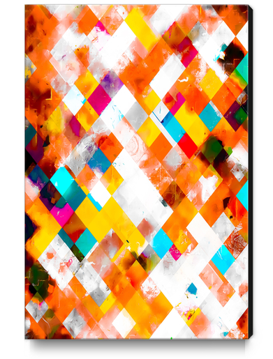 geometric pixel square pattern abstract art in orange yellow blue Canvas Print by Timmy333