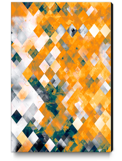 geometric pixel square pattern abstract background in orange brown green Canvas Print by Timmy333