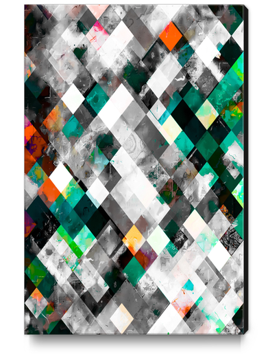 geometric pixel square pattern abstract background in green orange Canvas Print by Timmy333