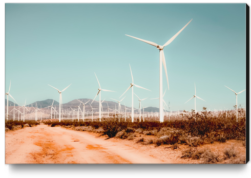 Wind turbine farm in the desert at Kern County California USA Canvas Print by Timmy333