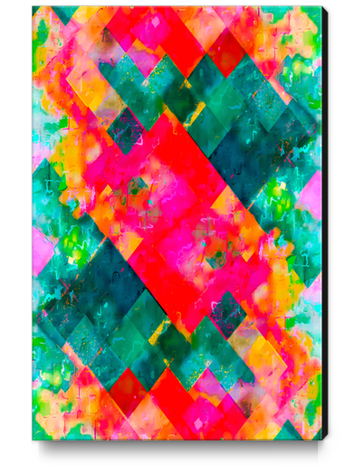 geometric square pixel pattern abstract background in pink green orange Canvas Print by Timmy333