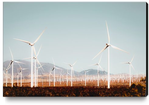 Wind turbine with mountain background in the desert at Kern County California USA Canvas Print by Timmy333