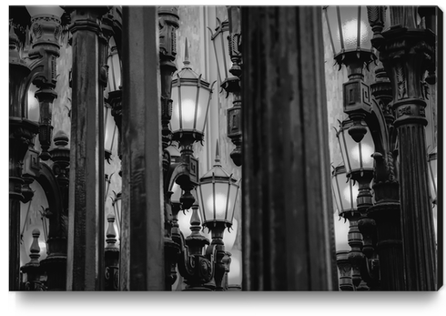 Urban Light at LACMA Los Angeles California USA in black and white Canvas Print by Timmy333