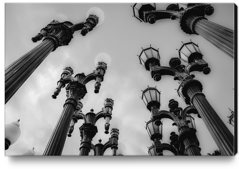 Urban Light at LACMA Los Angeles California USA in black and white Canvas Print by Timmy333