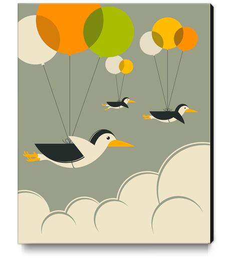 FLOCK OF PENGUINS - GREY Canvas Print by Jazzberry Blue