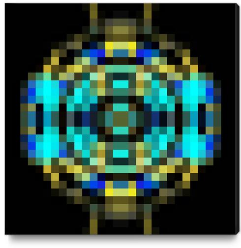 geometric square pixel abstract in blue and yellow with black background Canvas Print by Timmy333