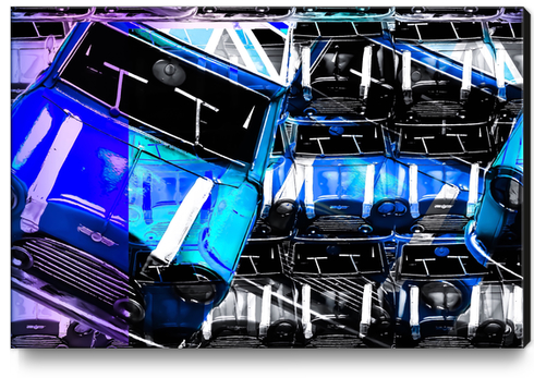 psychedelic Mini Cooper blue sport car abstract background Canvas Print by Timmy333