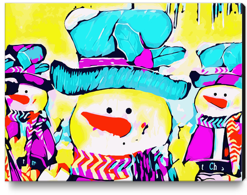 snowman with blue hat and yellow background Canvas Print by Timmy333