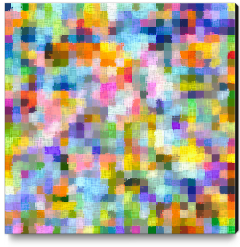 geometric square pixel pattern abstract in blue pink yellow orange Canvas Print by Timmy333