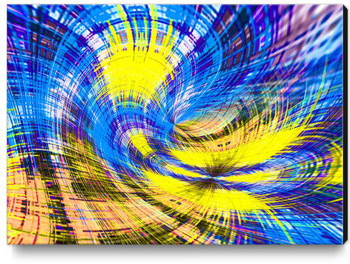 geometric psychedelic splash abstract pattern in blue and yellow Canvas Print by Timmy333