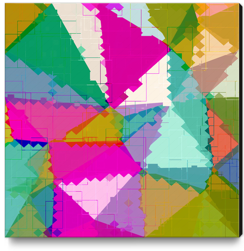 geometric square pixel and triangle pattern abstract in pink green blue Canvas Print by Timmy333