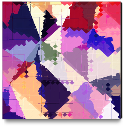 geometric square pixel and triangle pattern abstract in pink purple blue Canvas Print by Timmy333