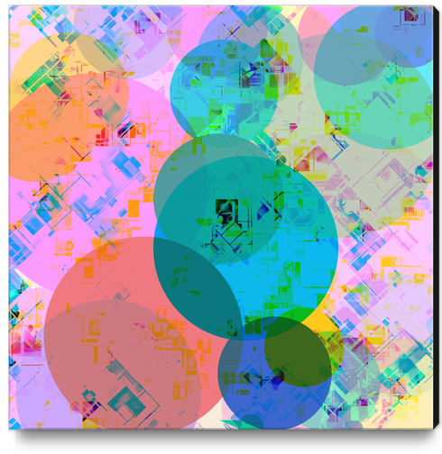 geometric circle pattern abstract in blue pink green yellow Canvas Print by Timmy333