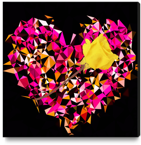 geometric polygon heart shape pattern abstract in pink orange with yellow rose Canvas Print by Timmy333