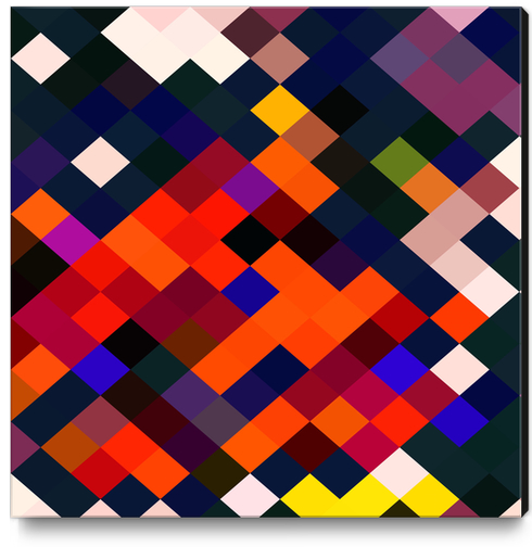 geometric square pixel pattern abstract in orange brown blue yellow  Canvas Print by Timmy333