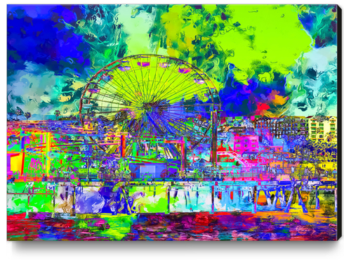 ferris wheel and buildings at Santa Monica pier, USA with colorful painting abstract background Canvas Print by Timmy333