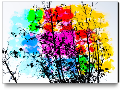 tree branch with splash painting texture abstract background in pink blue red yellow green Canvas Print by Timmy333