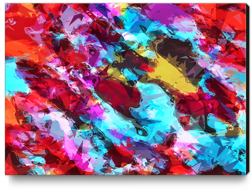 psychedelic geometric pattern painting abstract background in blue red yellow pink Canvas Print by Timmy333