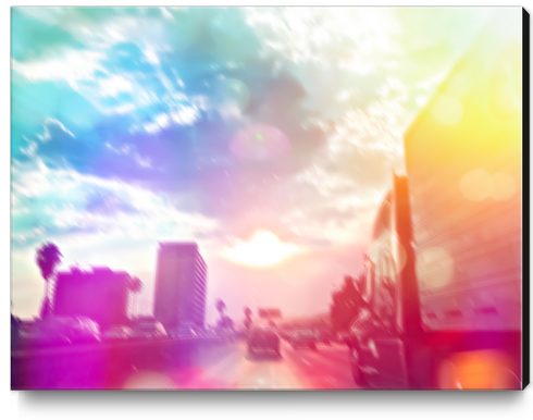 blue cloudy sky on the road with colorful bokeh light abstract Canvas Print by Timmy333