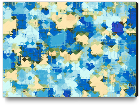 geometric square pixel pattern abstract in blue and yellow Canvas Print by Timmy333