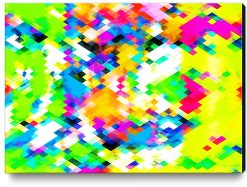 psychedelic geometric pixel abstract pattern in yellow blue green pink Canvas Print by Timmy333