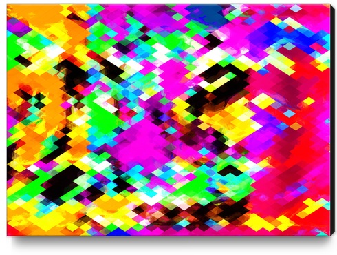 psychedelic geometric pixel abstract pattern in pink purple blue green yellow Canvas Print by Timmy333