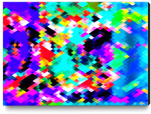 psychedelic geometric pixel abstract pattern in blue green purple pink yellow red Canvas Print by Timmy333