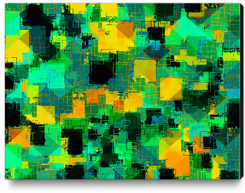 geometric square pattern abstract in green and yellow Canvas Print by Timmy333