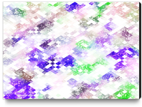 psychedelic geometric pixel abstract pattern in purple green pink Canvas Print by Timmy333