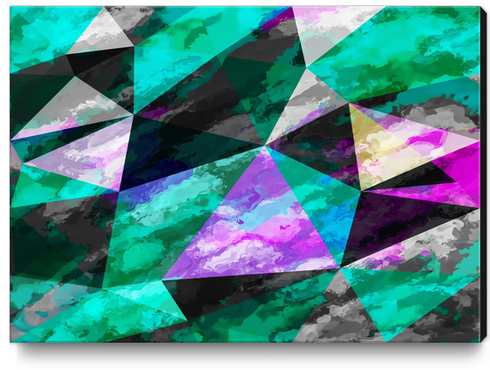 psychedelic geometric triangle pattern abstract with painting abstract background pink and green Canvas Print by Timmy333