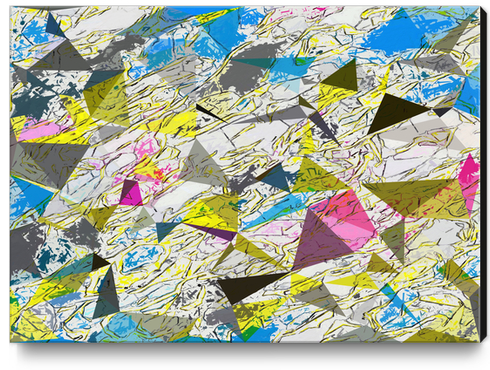 psychedelic geometric triangle polygon pattern abstract in yellow blue pink Canvas Print by Timmy333