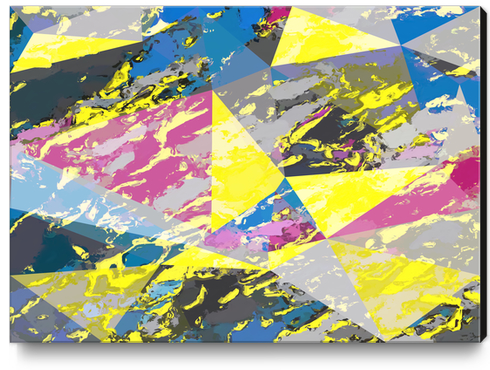 psychedelic geometric triangle pattern abstract with painting abstract background in pink blue yellow Canvas Print by Timmy333