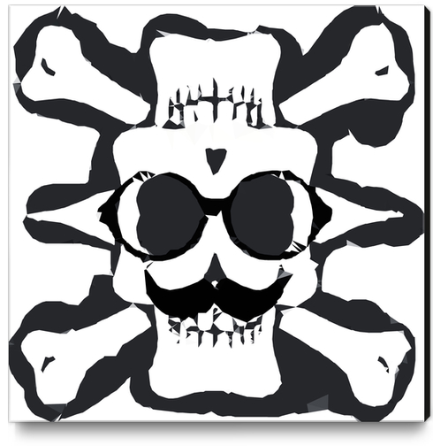 old funny skull and bone art portrait in black and white Canvas Print by Timmy333