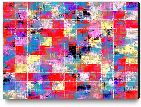 psychedelic geometric square pixel pattern abstract background in red pink blue yellow Canvas Print by Timmy333