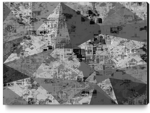 psychedelic geometric triangle polygon abstract pattern background in black and white Canvas Print by Timmy333