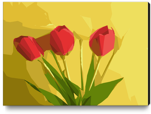 red flowers with green leaves and yellow background Canvas Print by Timmy333