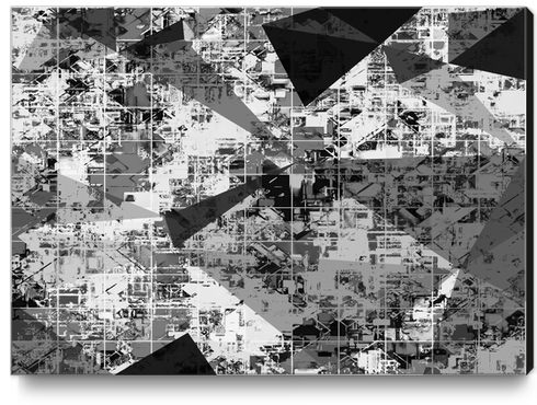 psychedelic geometric triangle polygon pattern abstract background in black and white Canvas Print by Timmy333