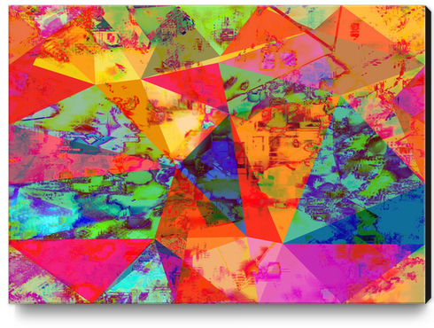 psychedelic geometric triangle polygon pattern abstract background in red orange blue green Canvas Print by Timmy333