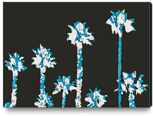 blue and white palm tree with dark blue background Canvas Print by Timmy333