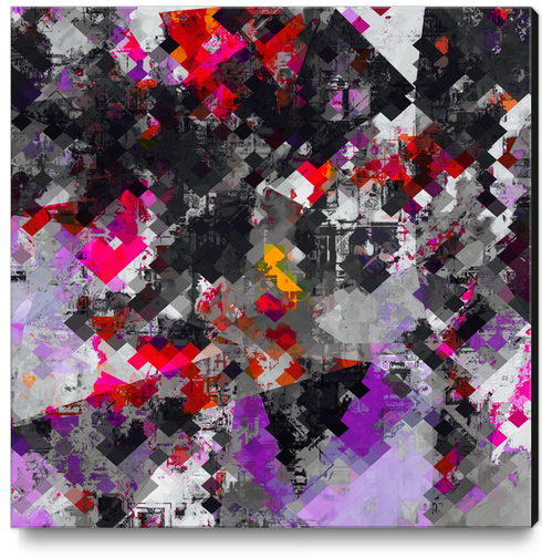 geometric square pixel pattern abstract in purple red black Canvas Print by Timmy333