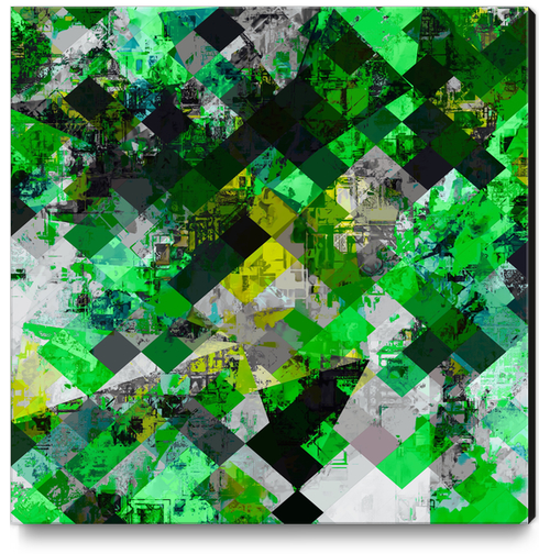 vintage psychedelic geometric square pixel pattern abstract in green and yellow Canvas Print by Timmy333