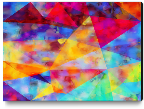 vintage psychedelic triangle polygon pattern abstract in orange yellow red blue purple Canvas Print by Timmy333