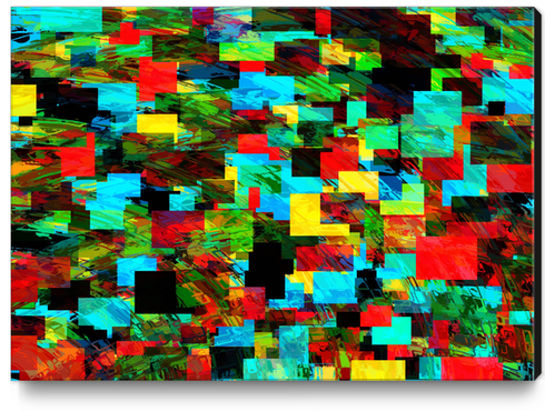 psychedelic geometric square pixel pattern abstract in red blue green yellow Canvas Print by Timmy333