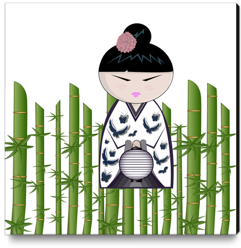 Bamboo kokeshi Canvas Print by PIEL Design