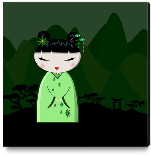 Green Kokeshi Canvas Print by PIEL Design