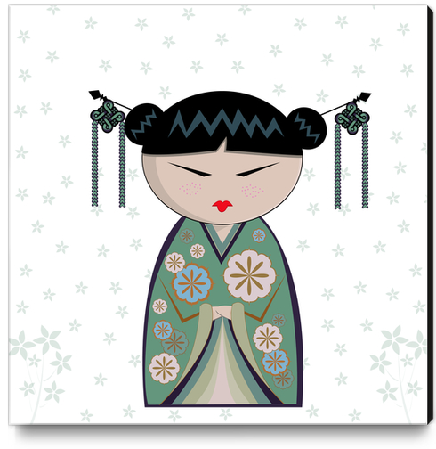 Green kokeshi Canvas Print by PIEL Design